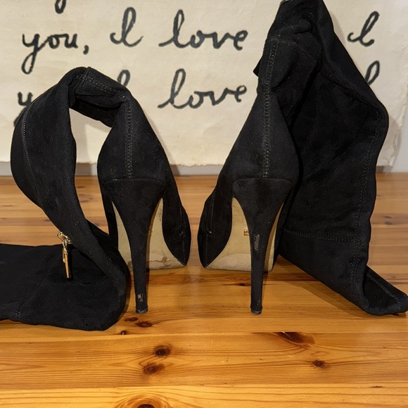 Platform bebe Black Suede Thigh High Boots - Picture 5 of 9